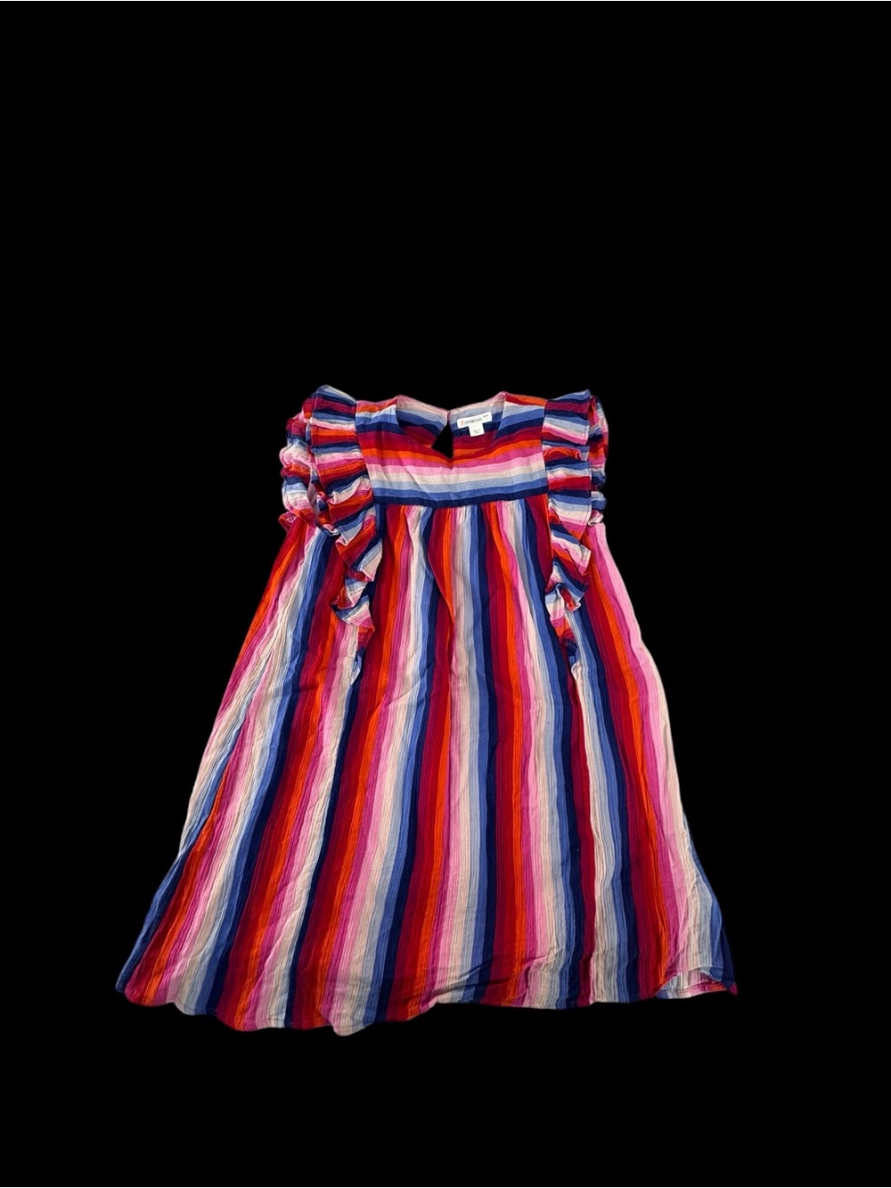 J.Crew Crewcuts Girls Bright Multicolor Stripe Ruffle Gauze Cotton Dress